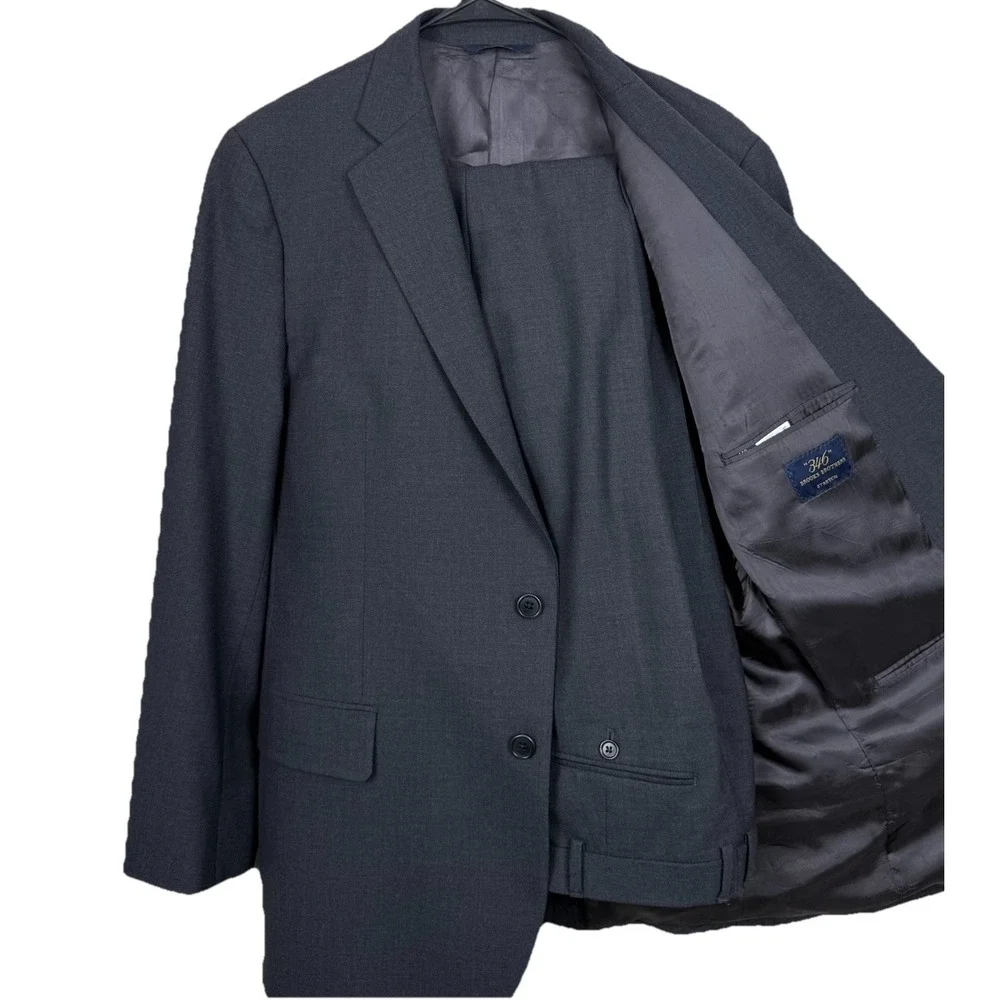 Brooks Brothers 346 Suit Mens 37R Gray Wool‎ Stretch 2 Pcs Jacket 36x29 Pants